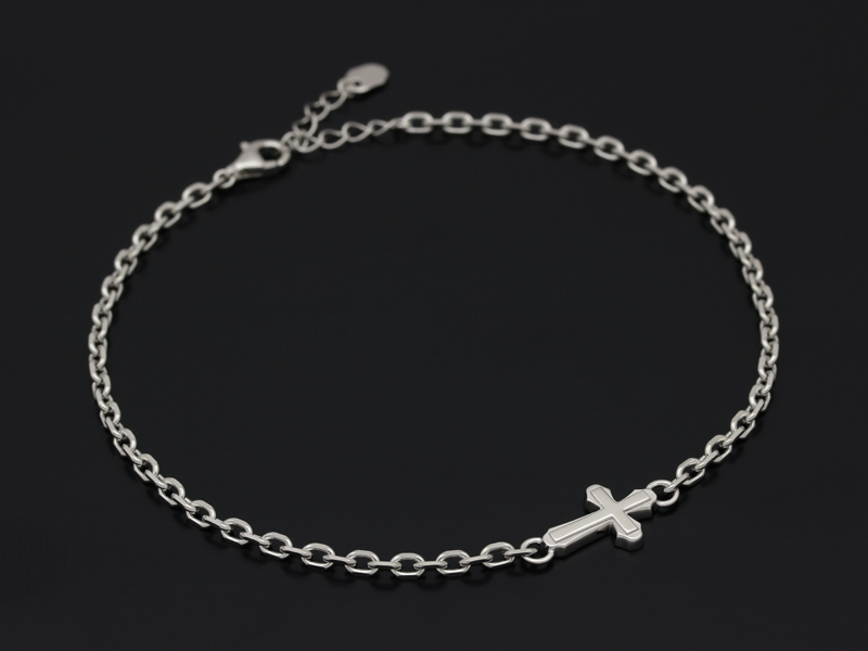 Smooth Cross Chain Anklet - Silver