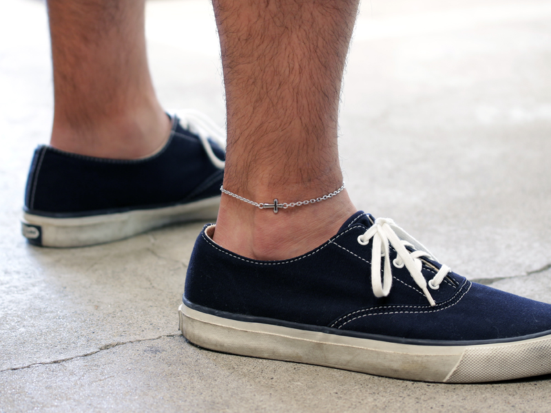 Smooth Cross Chain Anklet - Silver