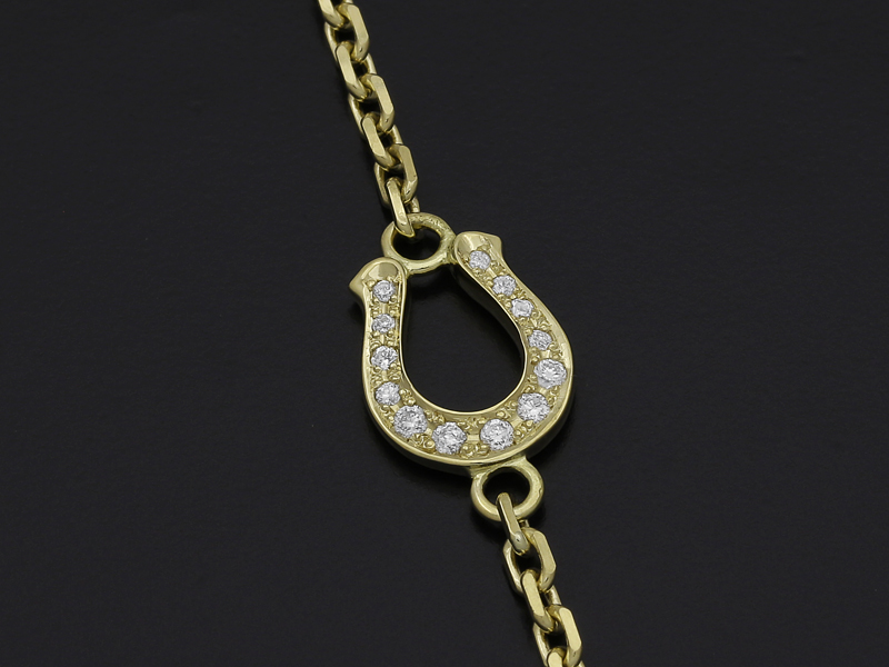 Horseshoe Amulet Chain Bracelet - K18Yellow Gold w/Diamond