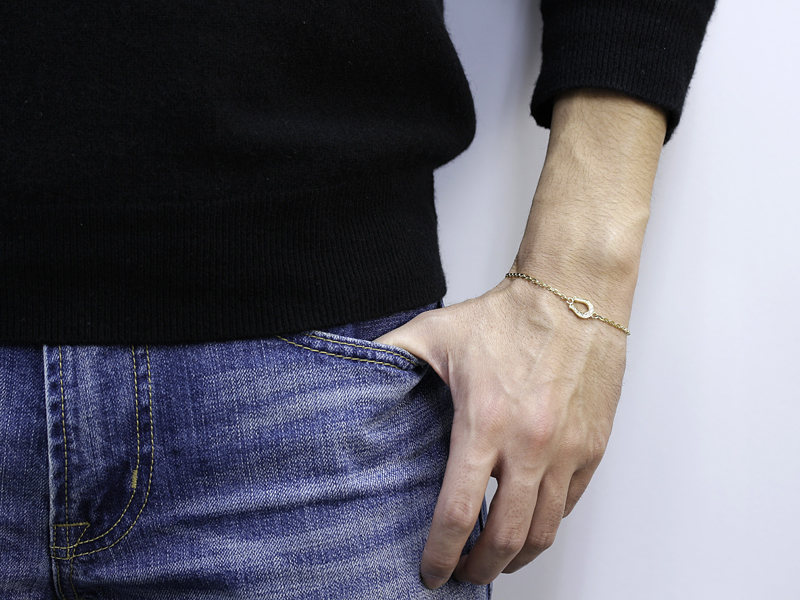 Horseshoe Amulet Chain Bracelet - K18Yellow Gold w/Diamond