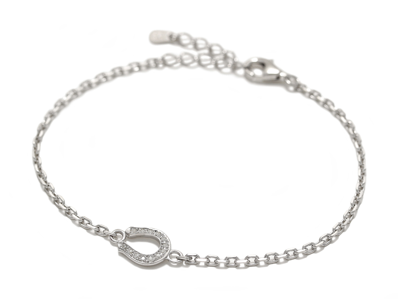 Small Horseshoe Chain Bracelet - Silver w/CZ