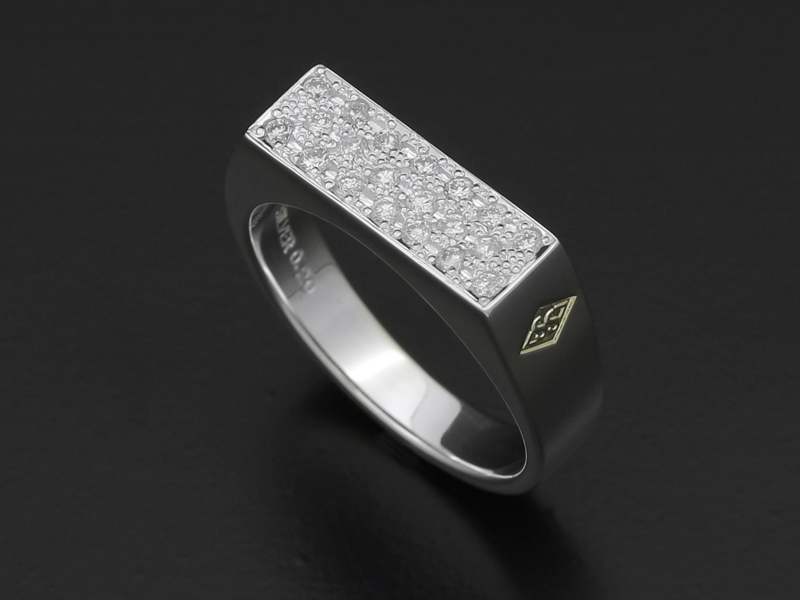 Signet Ring - Rectangle - Silver w/Diamond