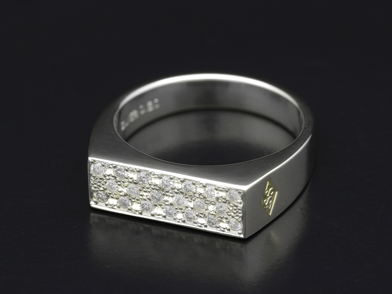 Signet Ring - Rectangle - Silver w/Diamond