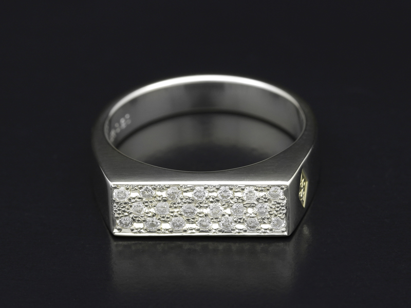 Signet Ring - Rectangle - Silver w/Diamond