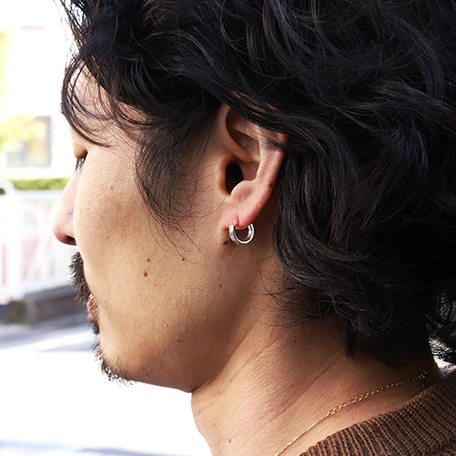 メンズアクセサリー ピアス シルバー 木目金 ハンドメイド 