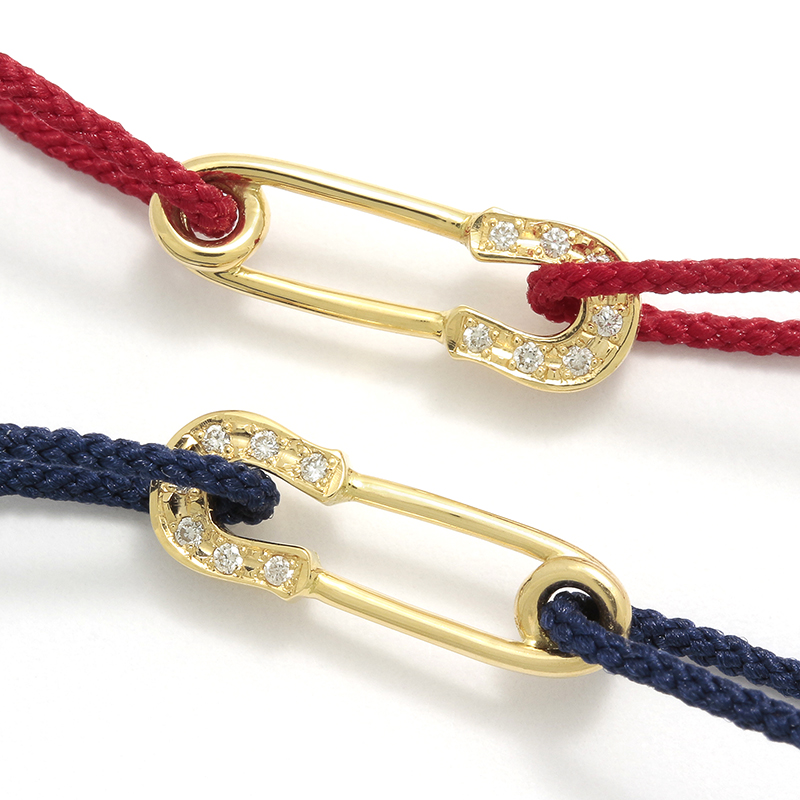 Safety Pin Cord Bracelet - K18Yellow Gold w/Diamond