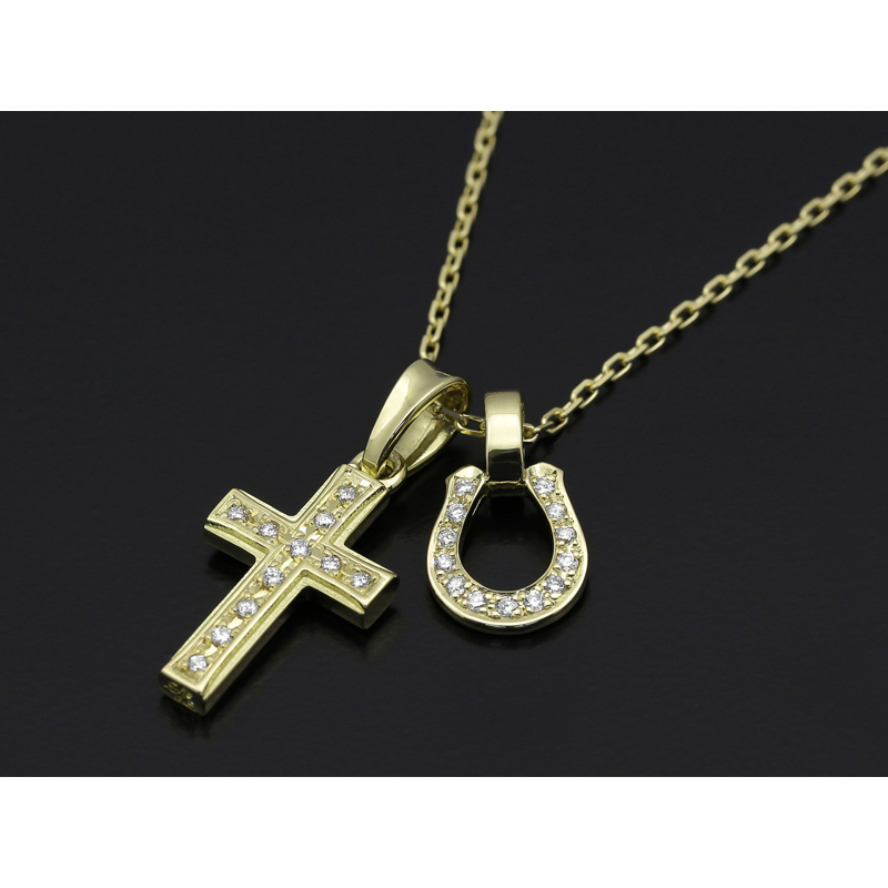 S.O.S fp恵比寿本店・WEB限定 スモールグラビティクロスネックレス w/ホースシュー K18イエローゴールド w/ダイヤモンド