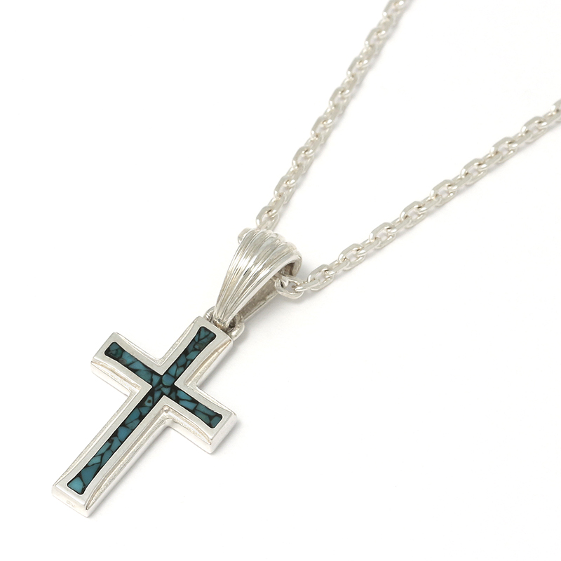Small Gravity Cross Inlay Necklace - Silver