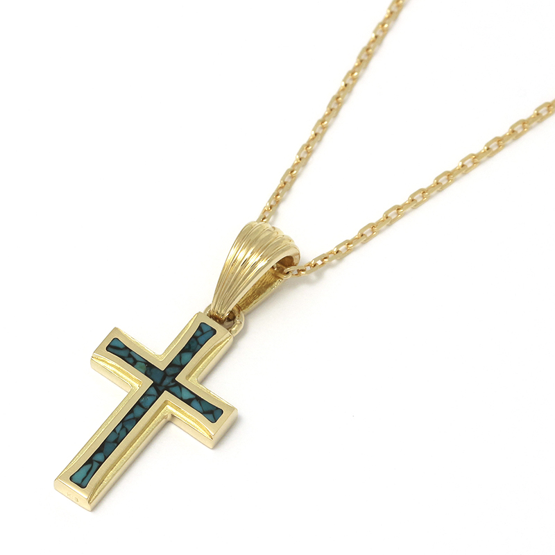 Small Gravity Cross Inlay Necklace - K18Yellow Gold