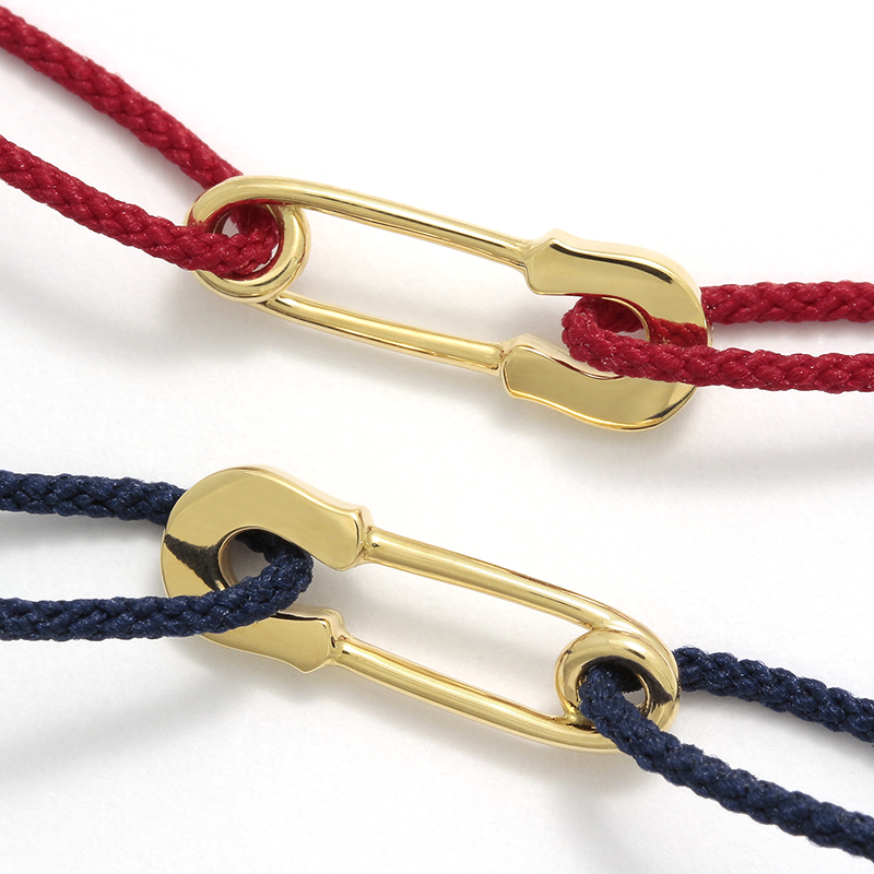 Safety Pin Cord Bracelet - K18Yellow Gold