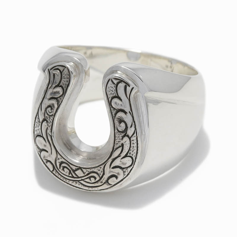 Carved Horseshoe Ring / Silver