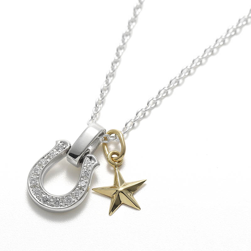 Small Star Charm - K18Yellow Gold + Medium Horseshoe Set Necklace w/LG Diamond