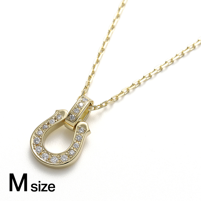Medium Lux Horseshoe Pendant w/Diamond + Square Chain 1.3mm - K18Yellow Gold
