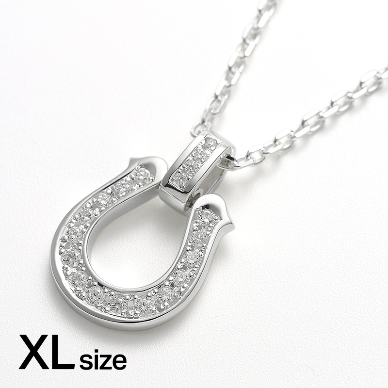 Extra Large Lux Horseshoe Pendant w/LG Diamond + Square Chain 2.0mm Natural - Silver