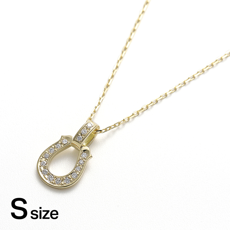 Small Lux Horseshoe Pendant w/Diamond + Square Chain 0.9mm - K18Yellow Gold