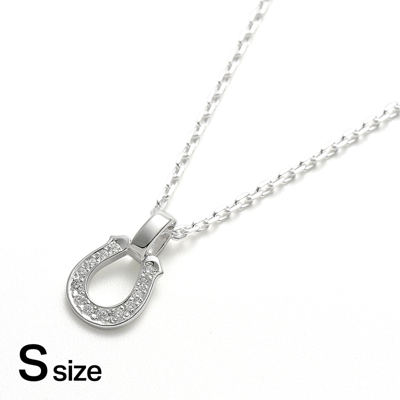 Small Horseshoe Pendant w/LG Diamond + Square Chain 1.4mm Natural - Silver