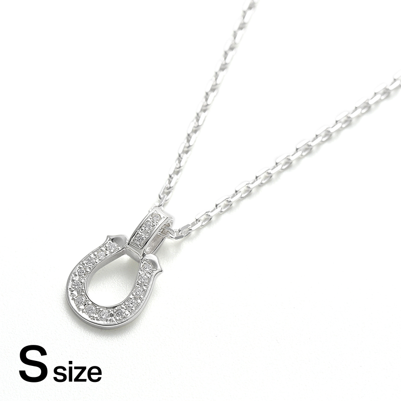 Small Lux Horseshoe Pendant w/LG Diamond + Square Chain 1.4mm Natural - Silver