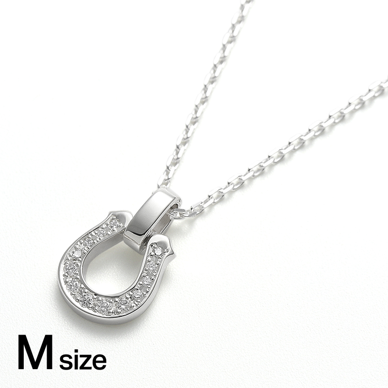Medium Horseshoe Pendant w/LG Diamond + Square Chain 1.4mm Natural - Silver