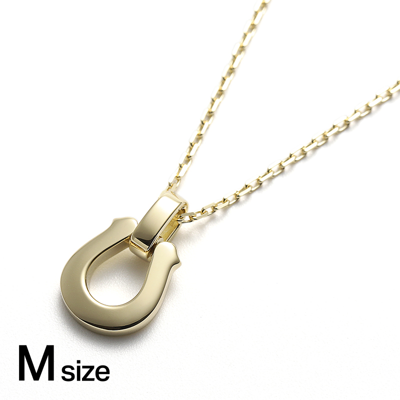 Medium Horseshoe Pendant + Square Chain 1.3mm - K18Yellow Gold