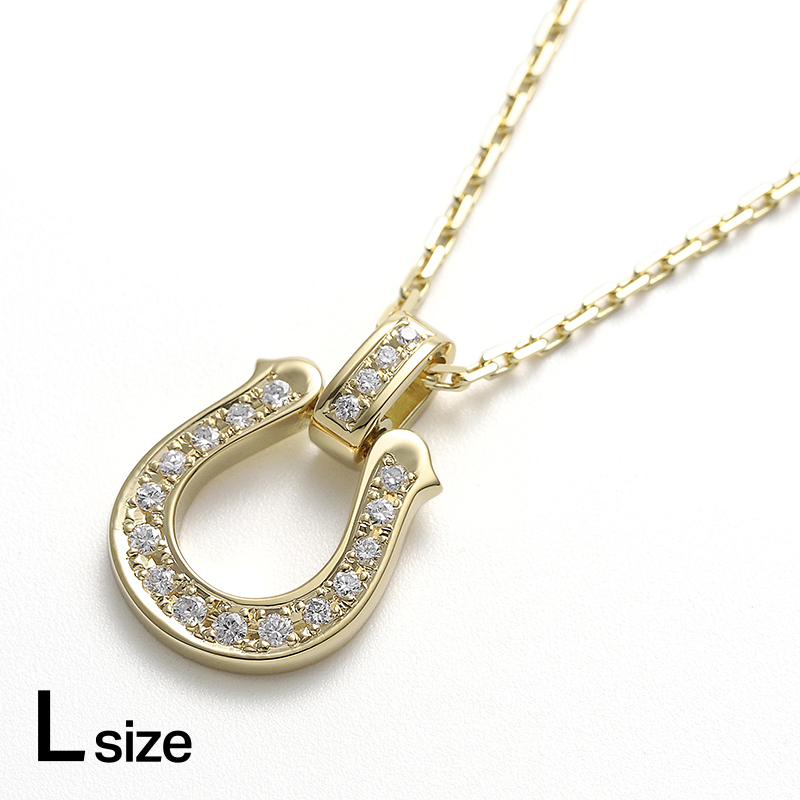 Large Lux Horseshoe Pendant w/Diamond + Square Chain 1.5mm - K18Yellow Gold