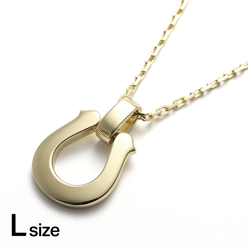 Large Horseshoe Pendant + Square Chain 1.5mm - K18Yellow Gold