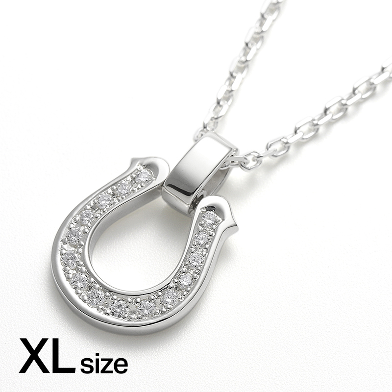 Extra Large Horseshoe Pendant w/LG Diamond + Square Chain 2.0mm Natural - SilverNatural - Silver