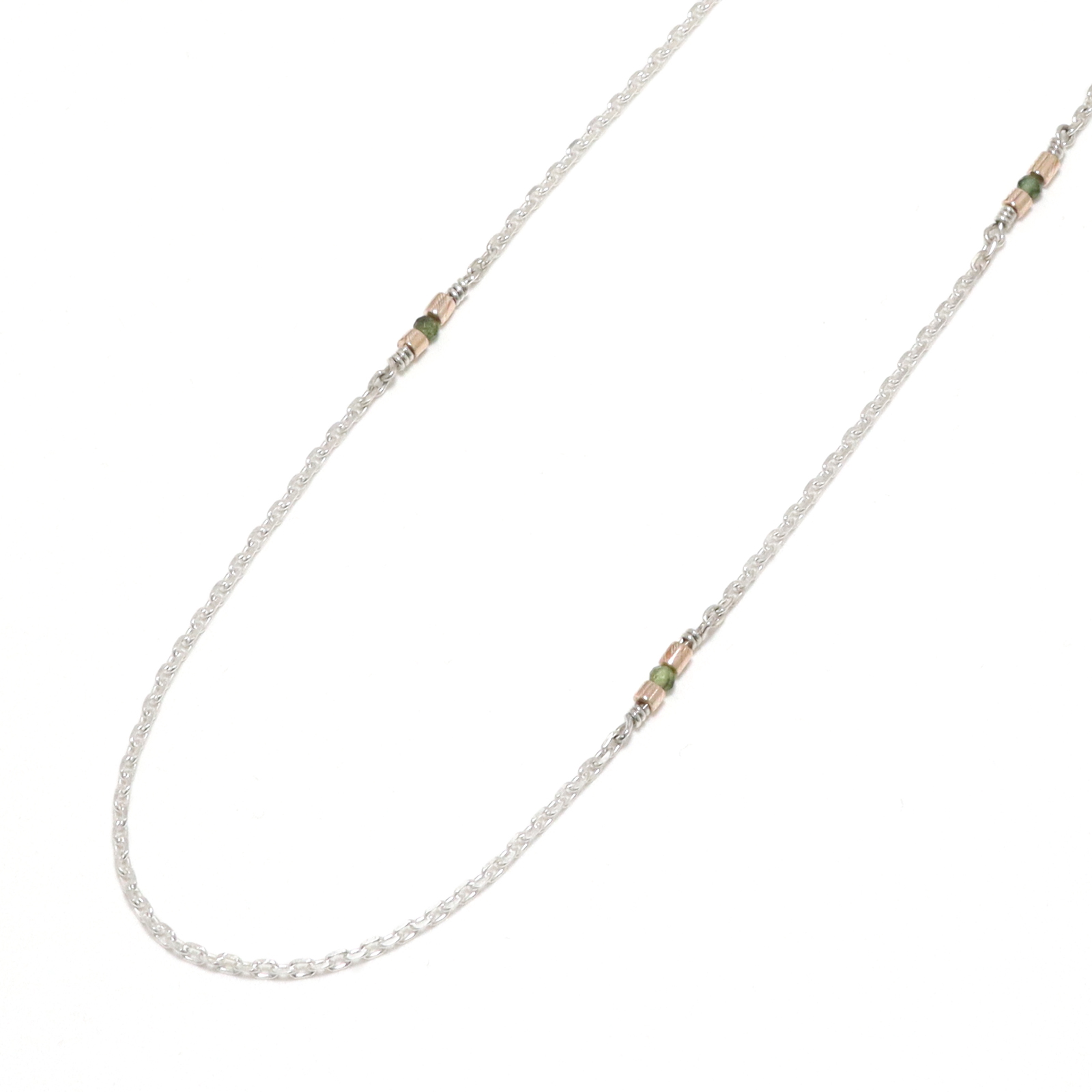 MOKUME Slice Beads Chain Necklace w/Green Tourmaline