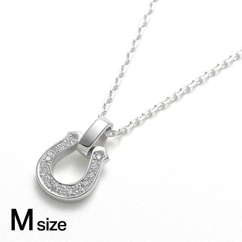 Medium Horseshoe Pendant w/LG Diamond+Square Chain 1.4mm Natural - Silver