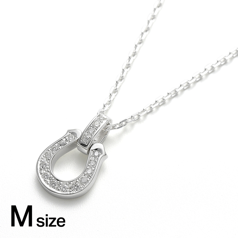 Medium Lux Horseshoe Pendant w/LG Diamond+Square Chain 1.4mm Natural - Silver