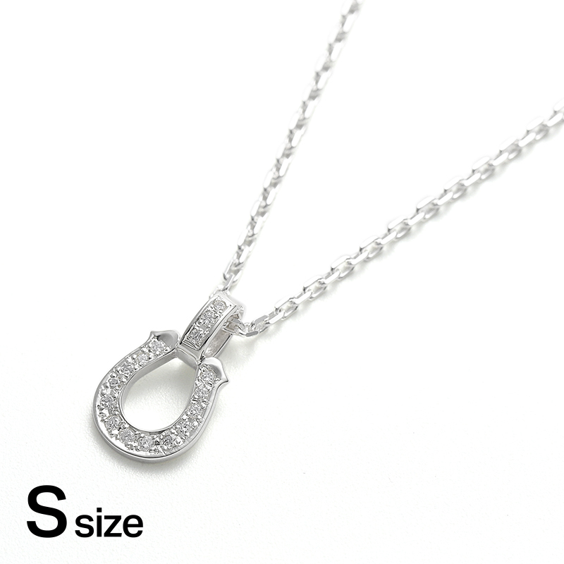 Small Lux Horseshoe Pendant w/LG Diamond + Square Chain 1.4mm - Natural - Silver