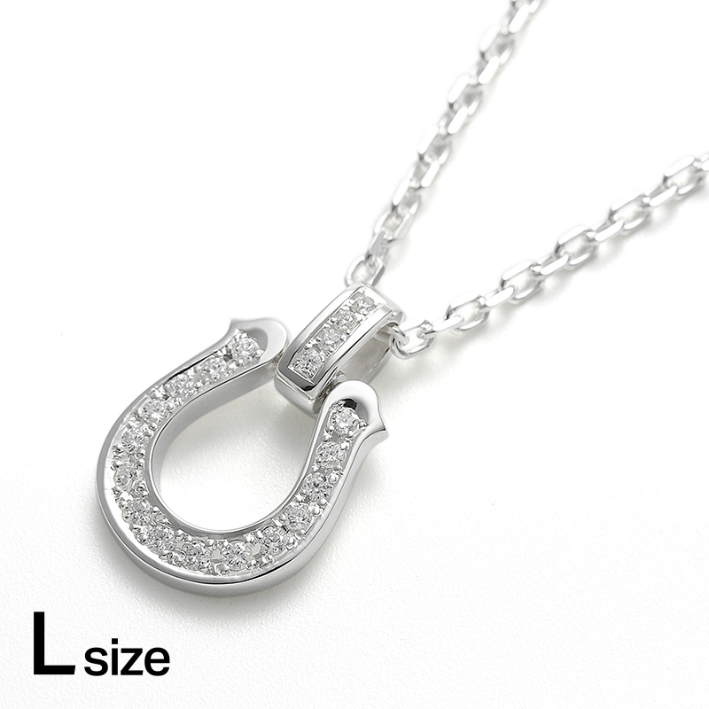 Large Lux Horseshoe Pendant w/LG Diamond+Square Chain 2.0mm Natural - Silver