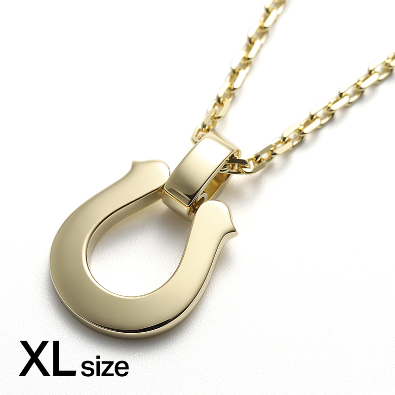 Extra Large Horseshoe Pendant + Square Chain 2.3mm - K18Yellow Gold