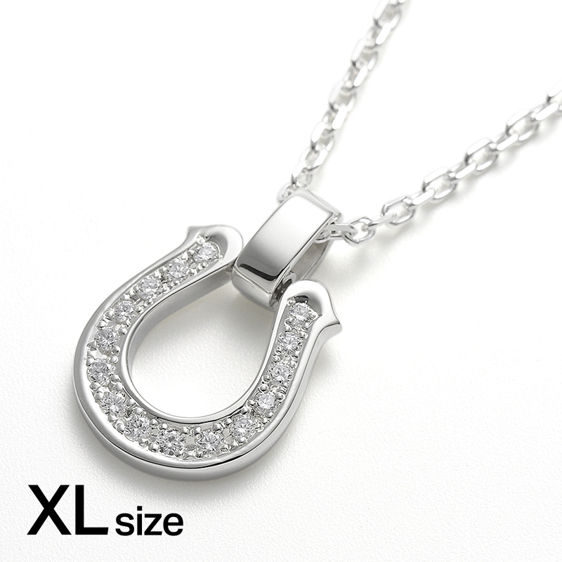 Extra Large Horseshoe Pendant w/LG Diamond + Square Chain 2.0mm Natural - Silver