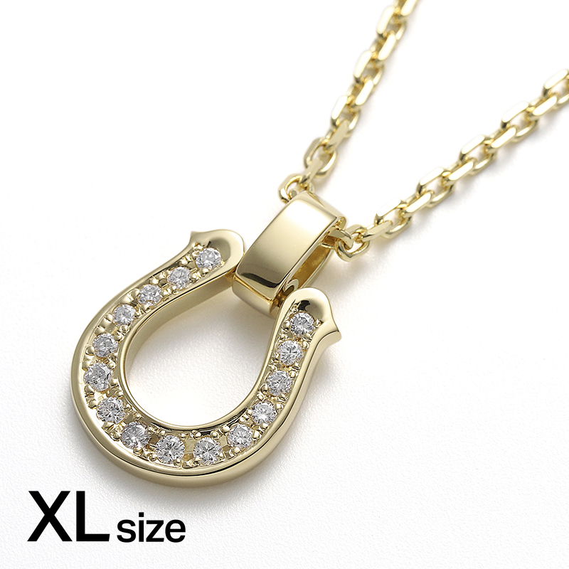 Extra Large Horseshoe Pendant w/Diamond + Square Chain 2.3mm - K18Yellow Gold