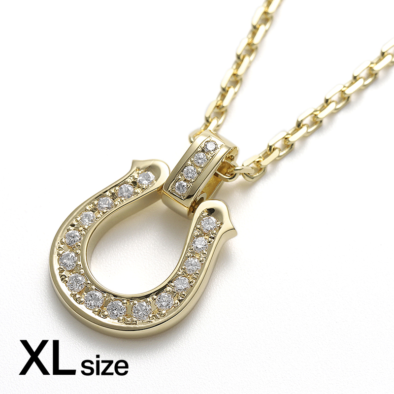 Extra Large Lux Horseshoe Pendant w/Diamond + Square Chain 2.3mm - K18Yellow Gold