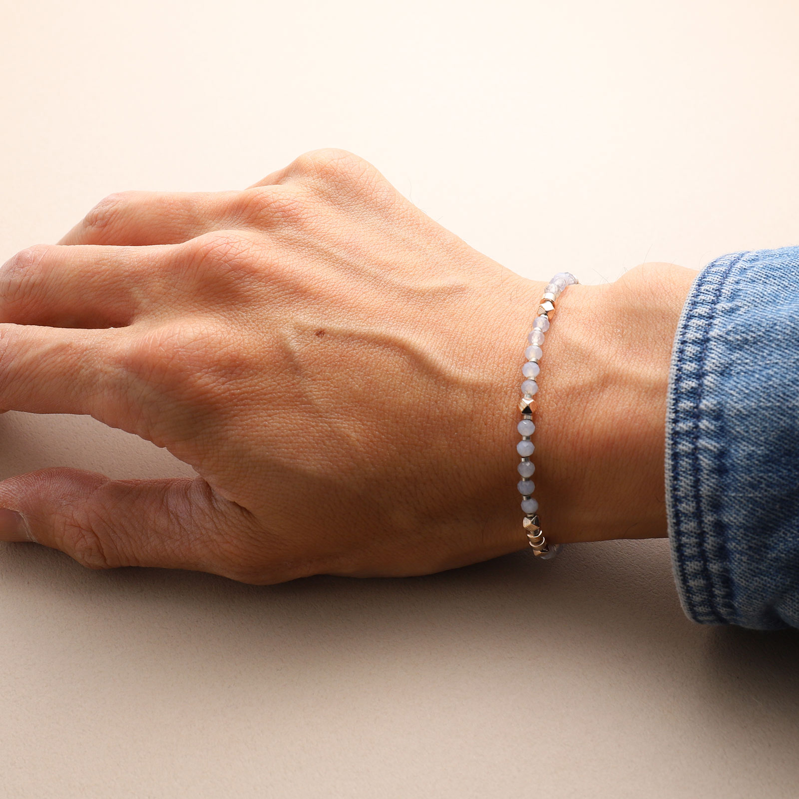 【一点物】ピースビーズブレスレット /ブルーレースアゲート