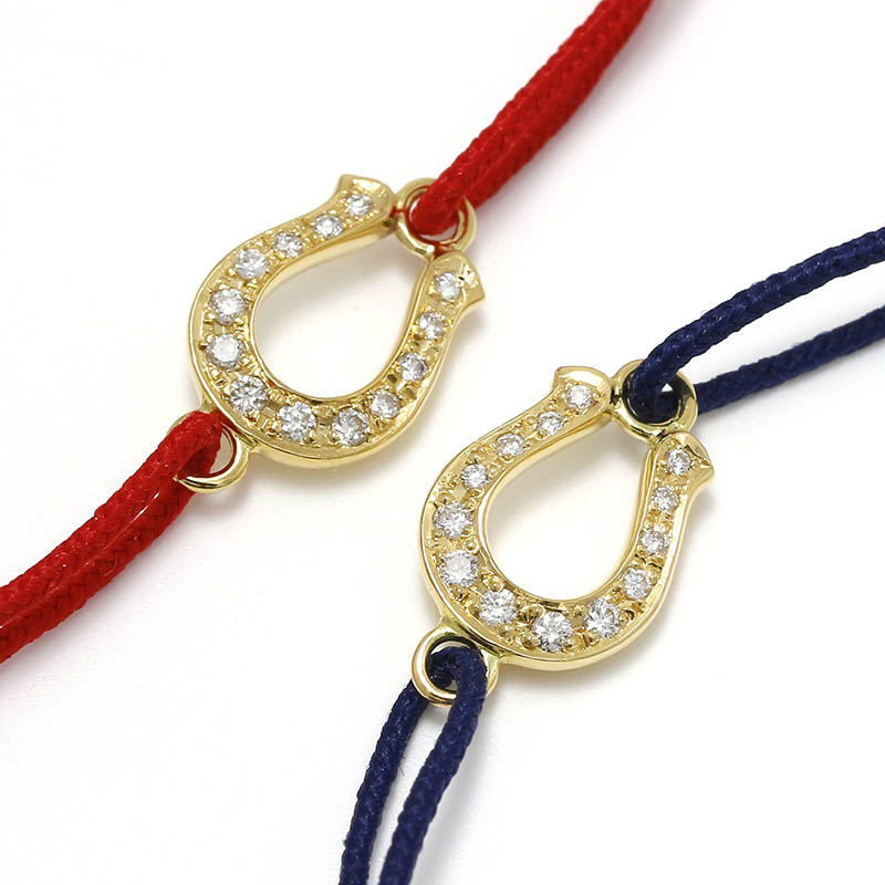 Horseshoe Amulet Cord Bracelet - K18Yellow Gold w/Diamond