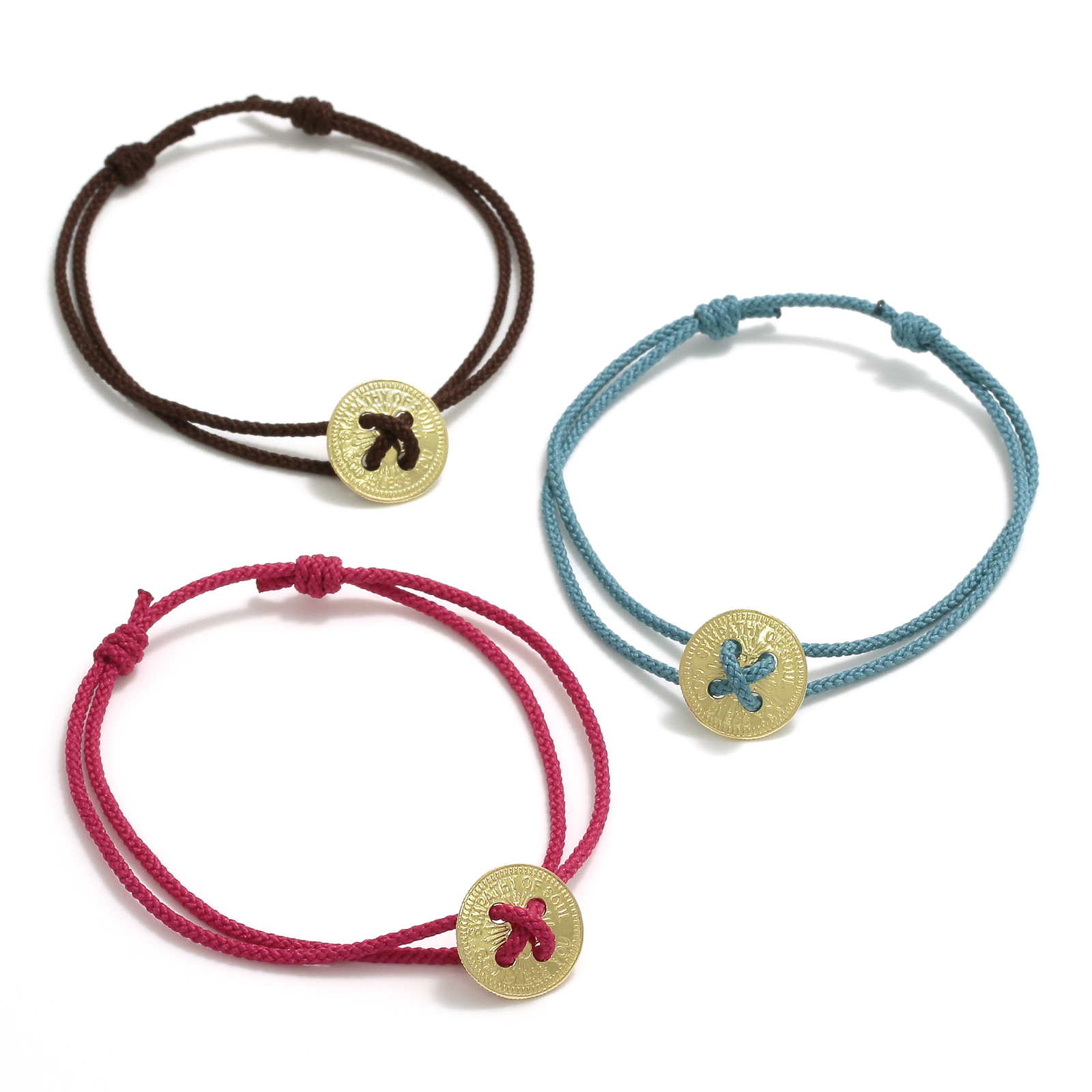 Classic Coin Button Cord Bracelet - K18Yellow Gold