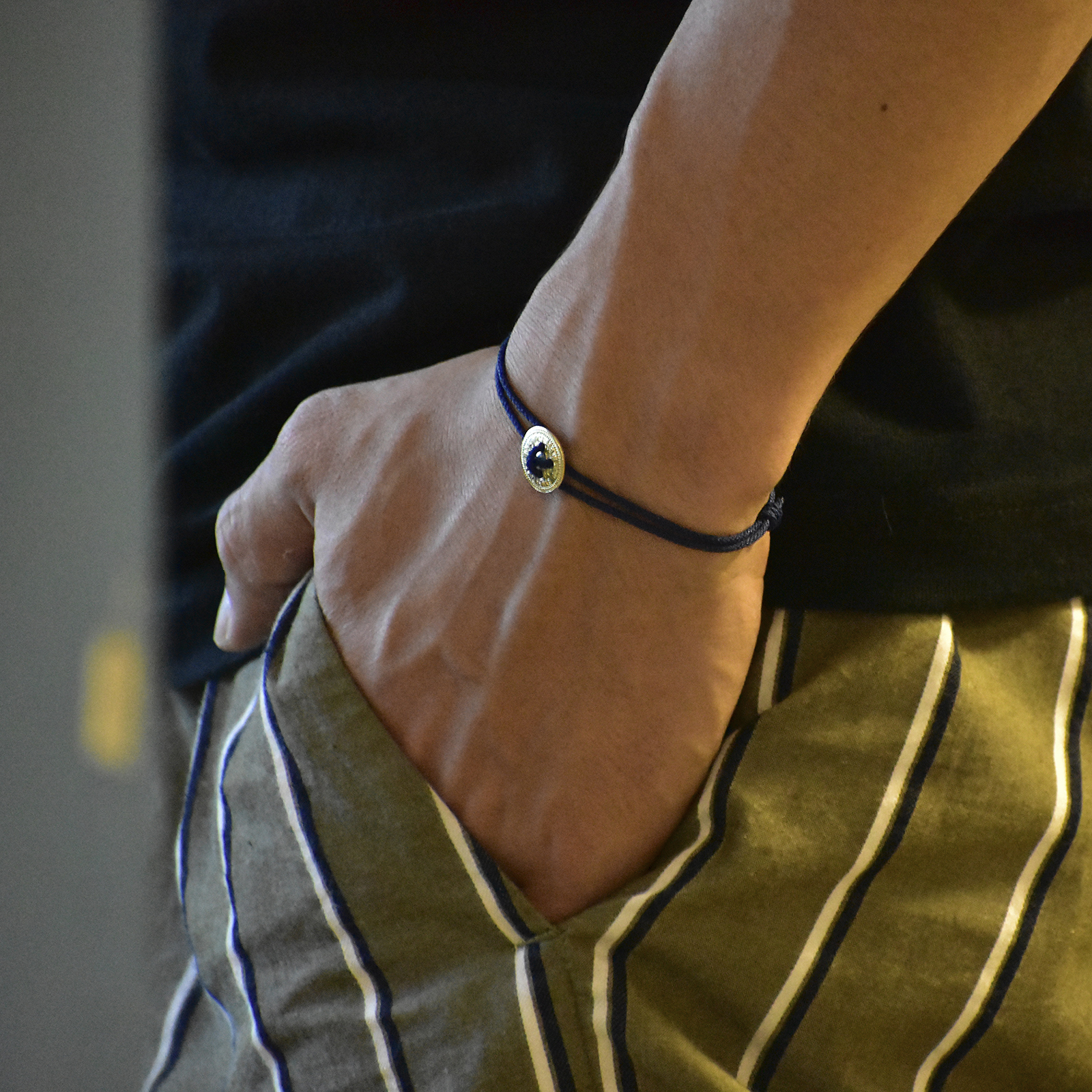 Classic Coin Button Cord Bracelet - K18Yellow Gold