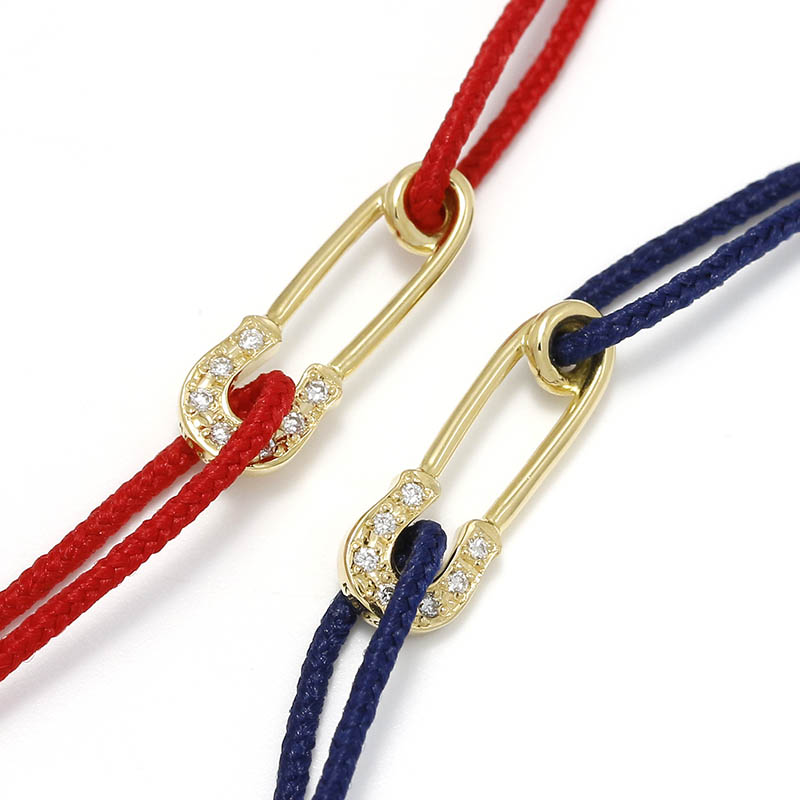 Safety Pin Cord Bracelet - K18Yellow Gold w/Diamond