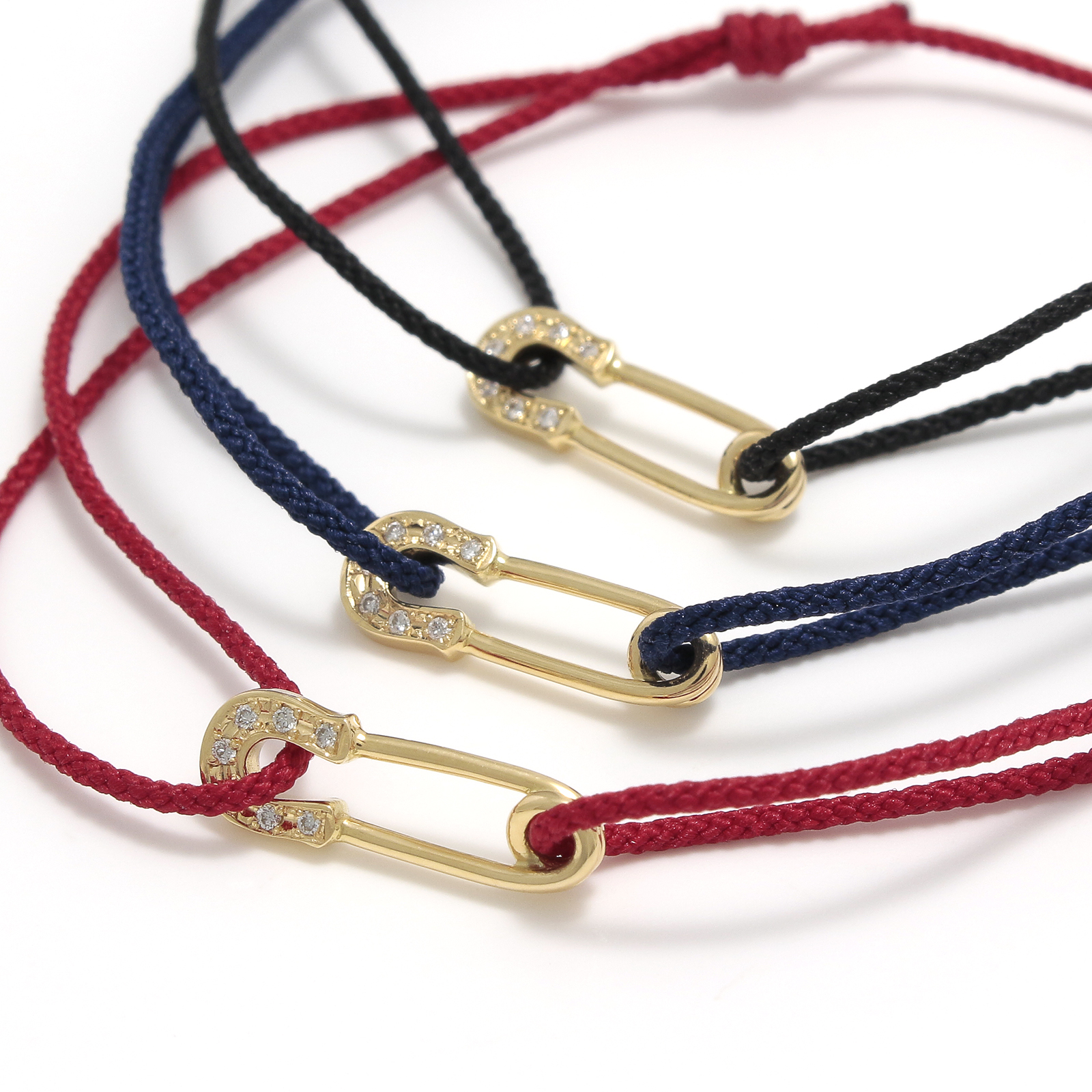 Safety Pin Cord Bracelet - K18Yellow Gold w/Diamond