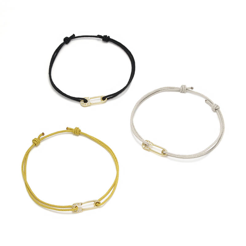 Safety Pin Cord Bracelet - K18Yellow Gold w/Diamond