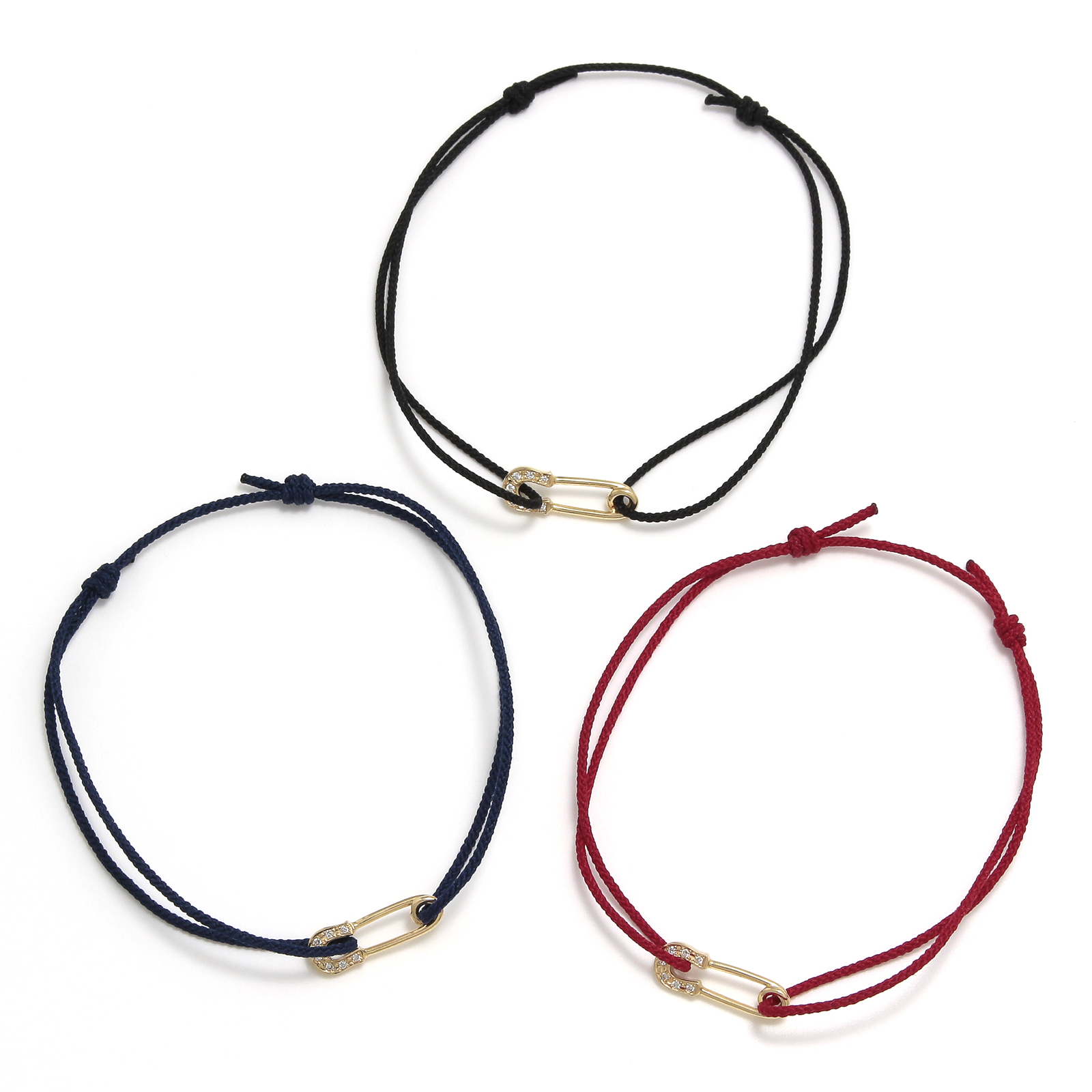 Safety Pin Cord Bracelet - K18Yellow Gold w/Diamond