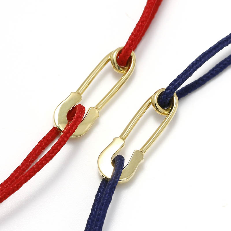 Safety Pin Cord Bracelet - K18Yellow Gold