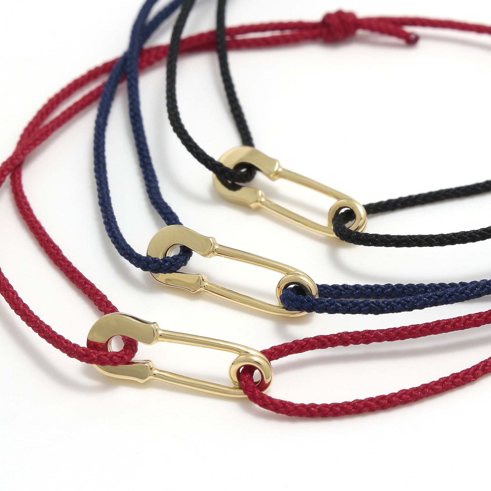 Safety Pin Cord Bracelet - K18Yellow Gold
