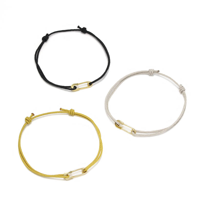 Safety Pin Cord Bracelet - K18Yellow Gold