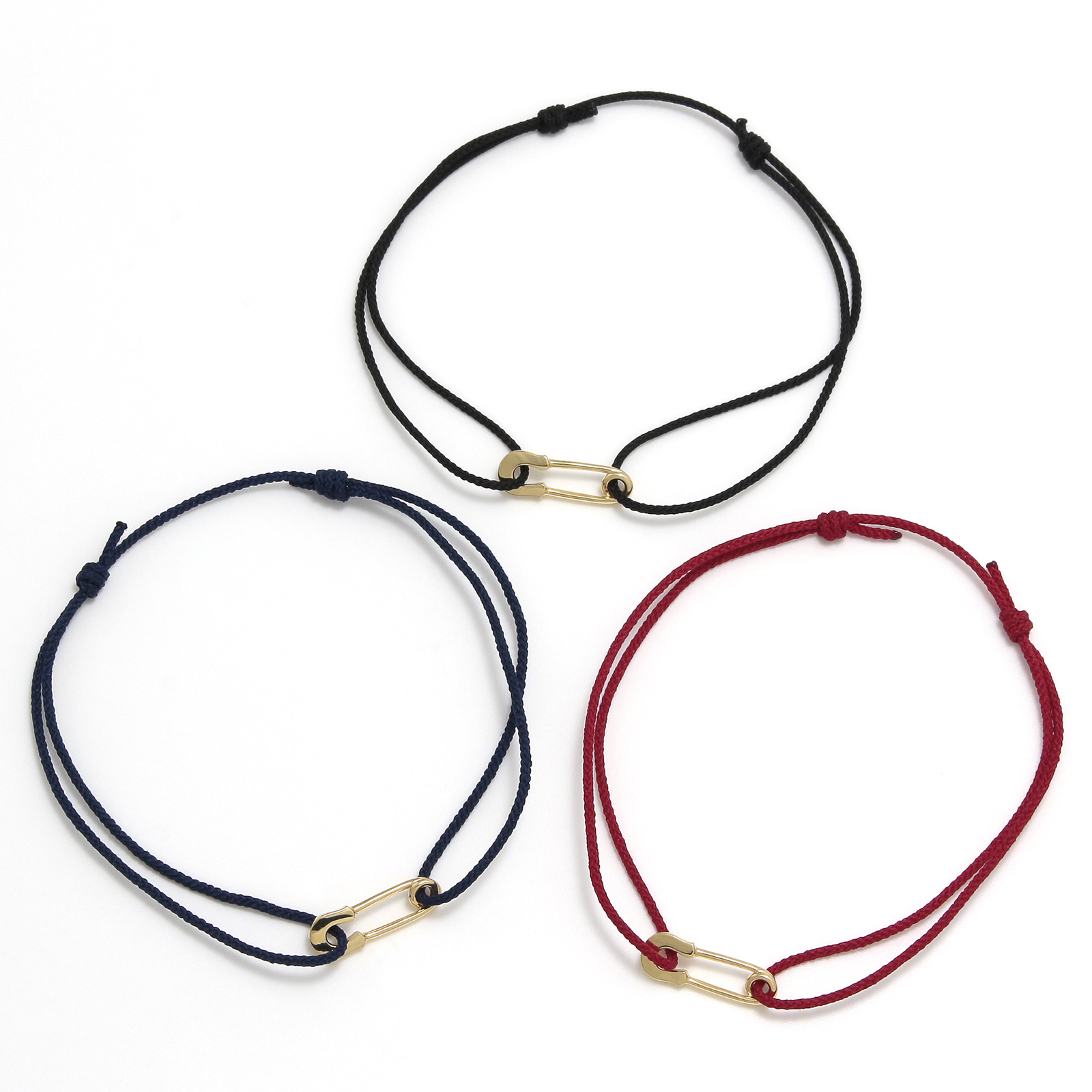 Safety Pin Cord Bracelet - K18Yellow Gold