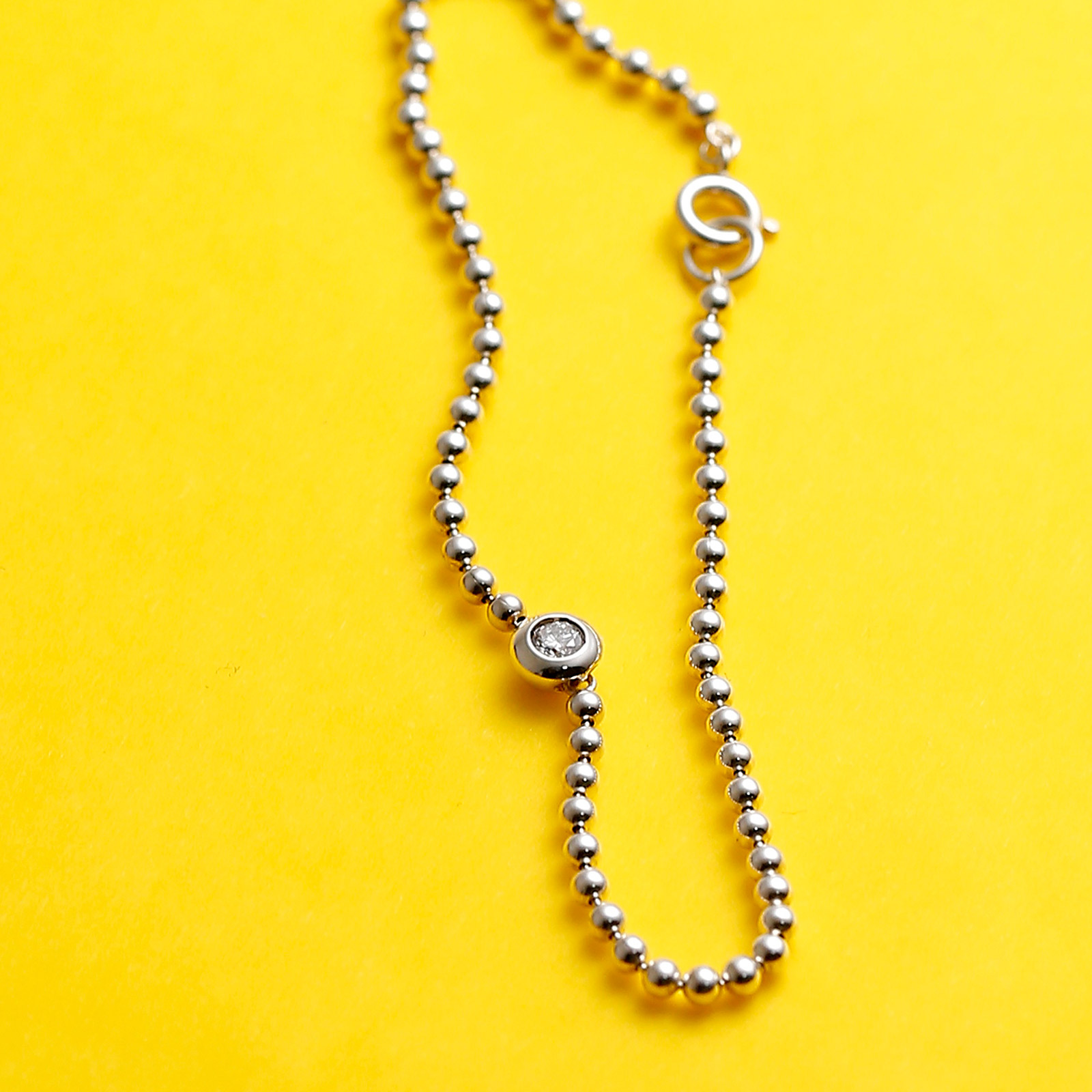 One LG Diamond Ball Chain Bracelet - Silver