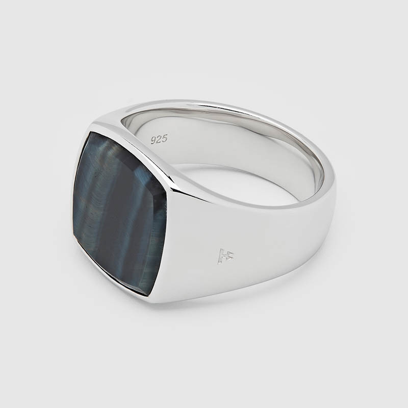 Cushion Blue Hawk Eye Ring