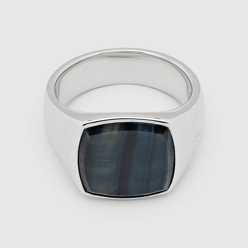 Cushion Blue Hawk Eye Ring